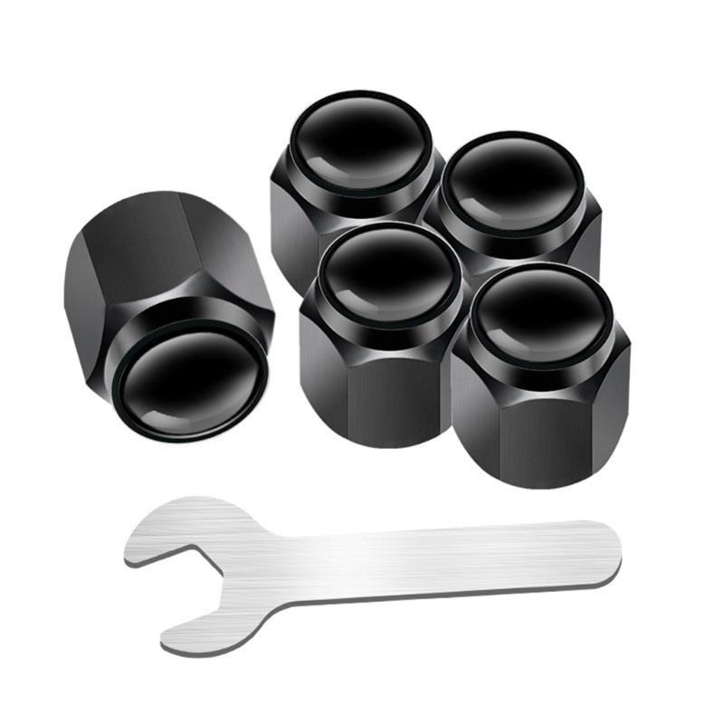 5pcs Metal Tire Valves Caps Corrosion Resistant Caps Hexagonal Designs Dust Proof Rubber Seal for Car & Motorcycles