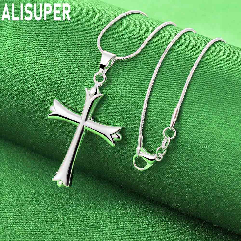 925 Sterling Silver Classic Cross Pendant Necklace Fashion Wedding Jewelry