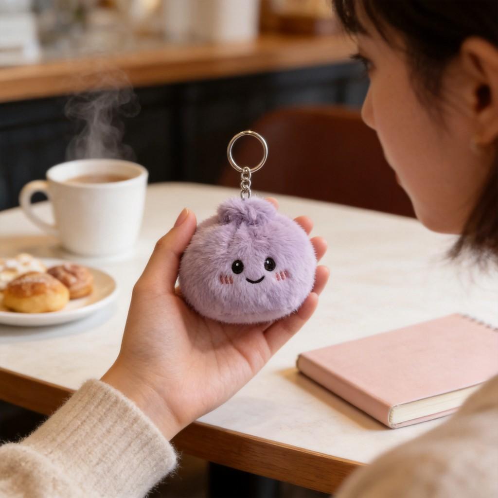 Foodshaped Plush Baozi Stress Ball With Keyring For Office And Home Use