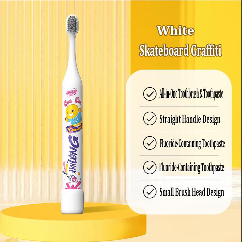 Happily OEM Cartoon Toothbrush for Kids Travel Portable Children's Oral Care Soft Toothbrush With Toothpaste Inside Press Type