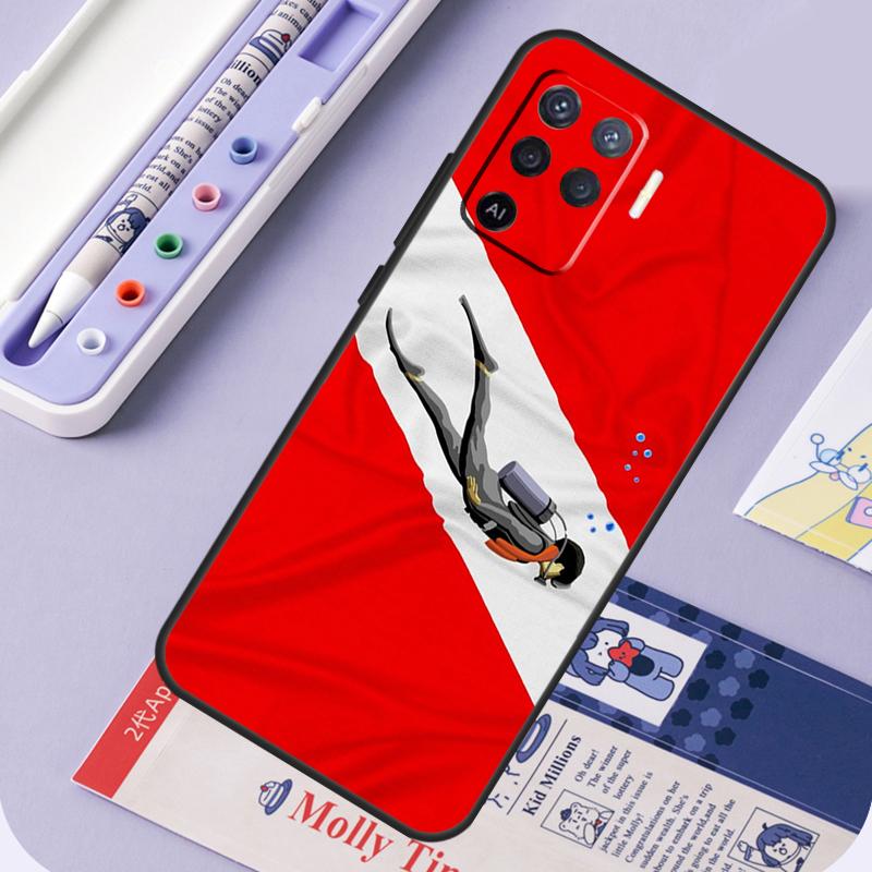 Diver Down Scuba Flag For Oppo A40 A60 A80 A94 A74 A54 A15 A18 A38 A58 A78 A98 A16 A76 A96 A57 A17 A77 A5 Pro Case