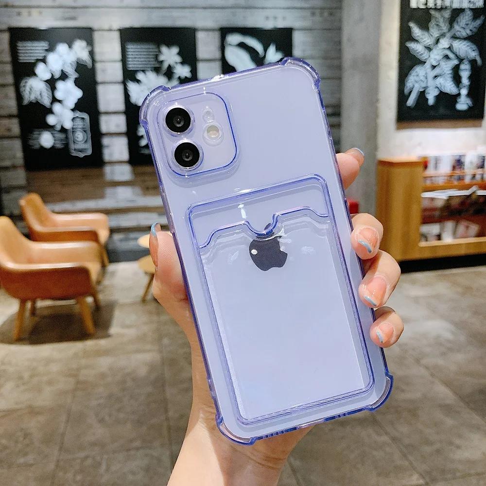 Card Bag Transparent Phone Case For iPhone 13 11 12 Pro Max XR XS Max X 7 8 Plus 12 Mini Shockproof Soft Bumper Clear Cover