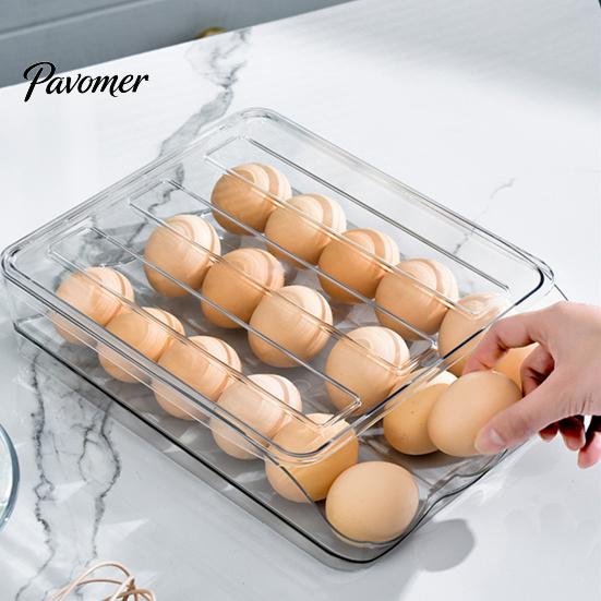 Space Saving Egg Storage Bin Stackable Box, 7 Degree Gentle Slope Design, Household Organizer for Fridge Transparent Plastic Container Refrigerator