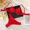 Ladies Sexy Solid Color Lace Sling Bra Lace-Up Panties Two-piece Split Sexy Suit With Steel Ring