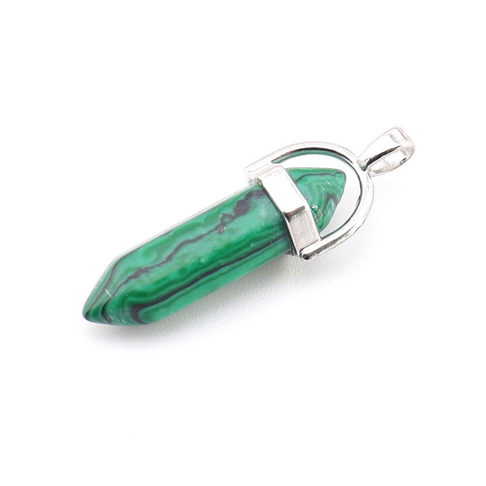 

Synthetic Green Pine, White Pine, Peacock Pine, Red Stone Pendant, Double Pointed Hexagonal Column Necklace, Bullet Neck Pendant N758 малахітова зелень