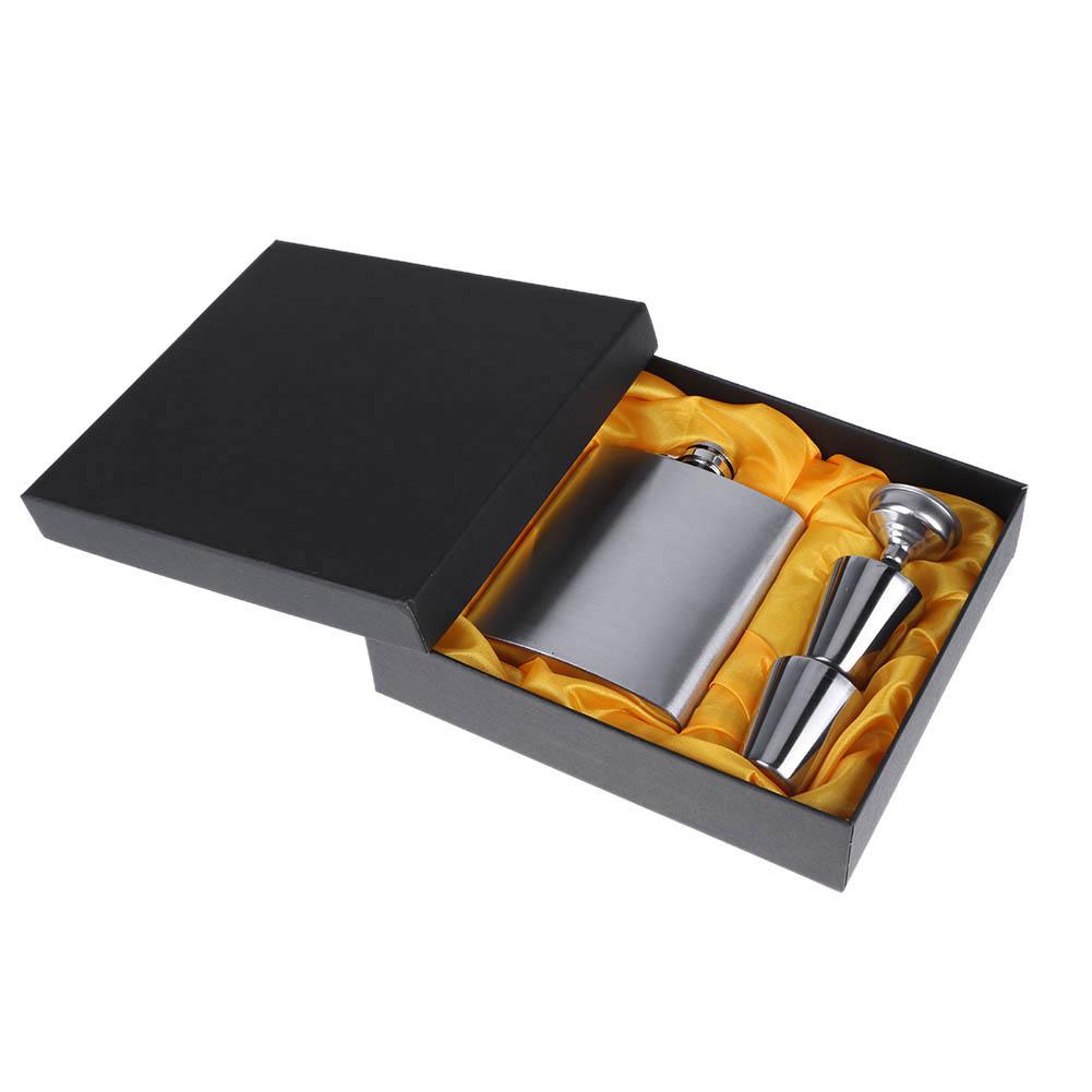 7oz Silver Portable 304 Stainless Steel Flagon Whiskey Vodka Wine Pot Hip Flask Set Alcohol Drinking Funnel Cup Set