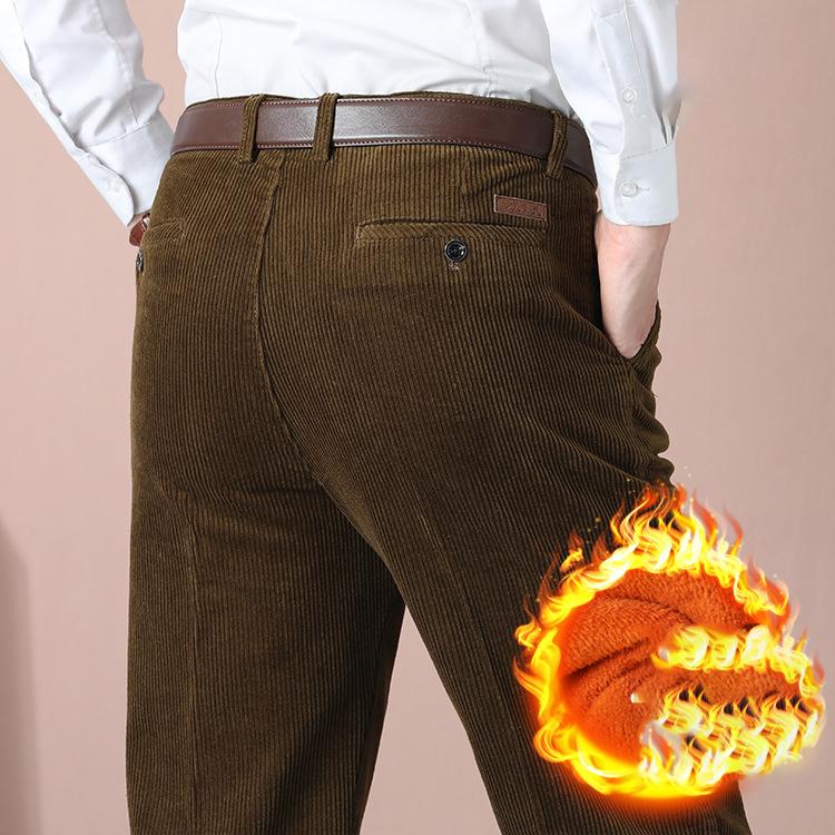 Corduroy Men Trousers Straight Thick Warm Autumn Winter Men Pants High Waist Men's Pants