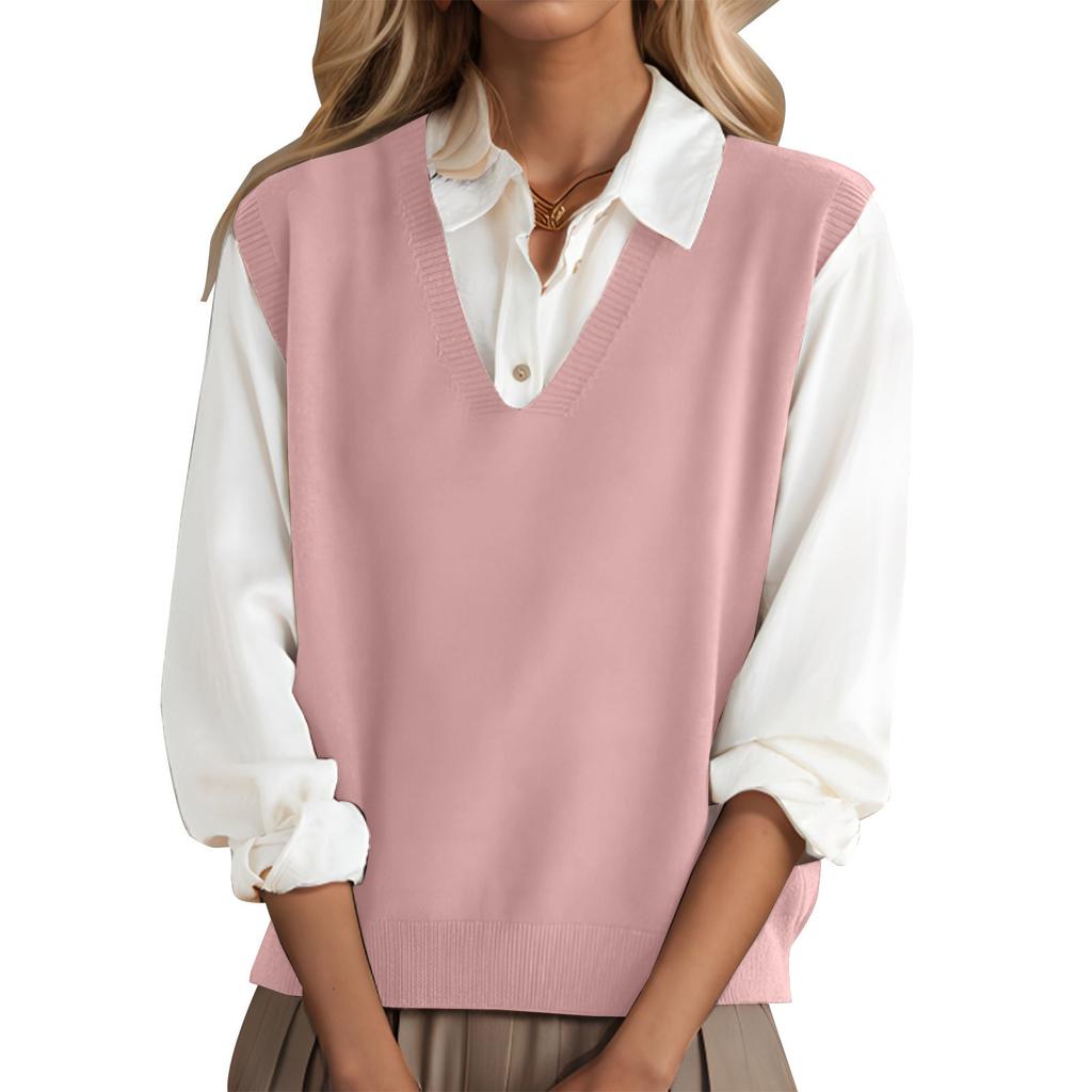 Fashionable Girls V-neck Knitted Vest All- Waistcoat Temperament Casual Sweater