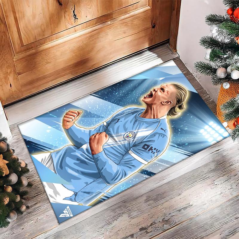 Erling Haaland Calcio Football Pattern Tappeto Morbido per Area Tappeto per Pavimento Interno Antiscivolo Tappetino Decorazione Sportiva per Camera da Letto