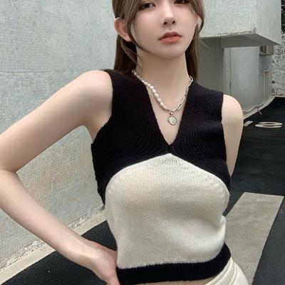Women's Pure Desire Sweet Hot Girl Sexy V-neck Knit Camisole Summer Outer Wear Tube Top Sleeveless Milk-colored Unique Short Top