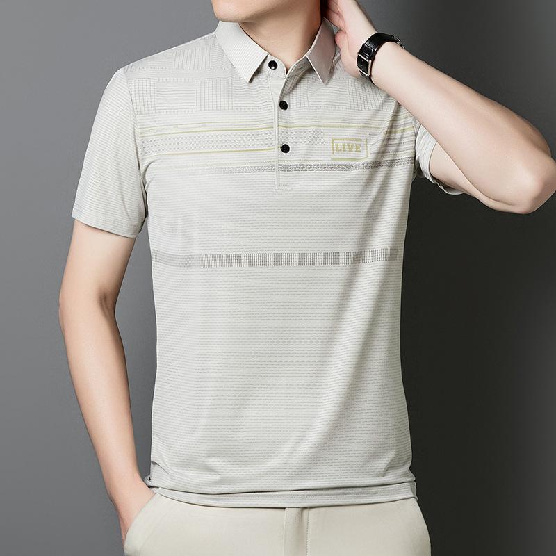 Direct Short-Sleeved T-Shirt Medium Men'S Lapel Print Trendy Cotton Polo Shirt