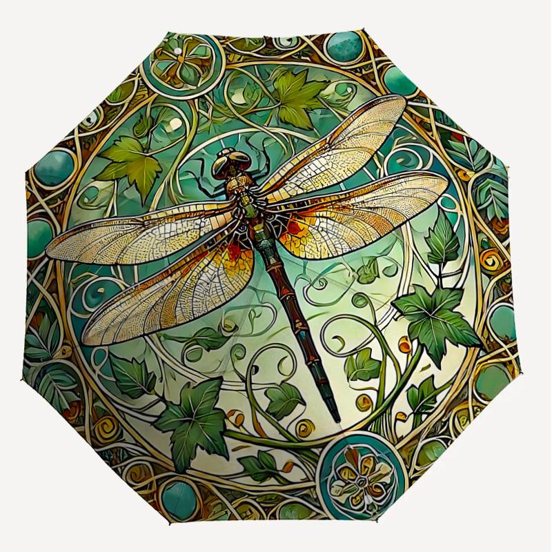 1PC Dragonfly Art Nouveau Umbrella-8-Rib Reinforced, Automatic Open, Lightweight & Durable, Cute Fashion Accessory for Outdoor-P2632