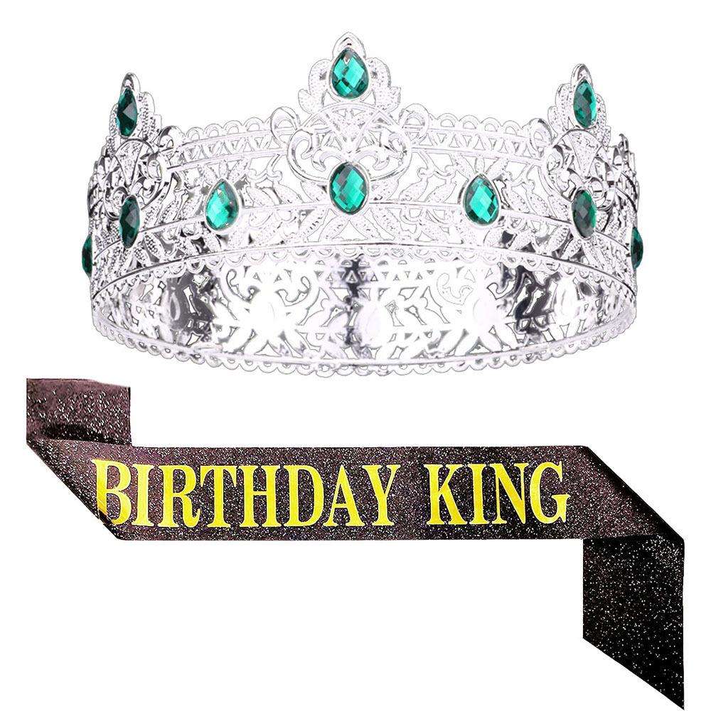 

Men s Round Crown Birthday King Sash Birthday Party Decoration Metal Headwear