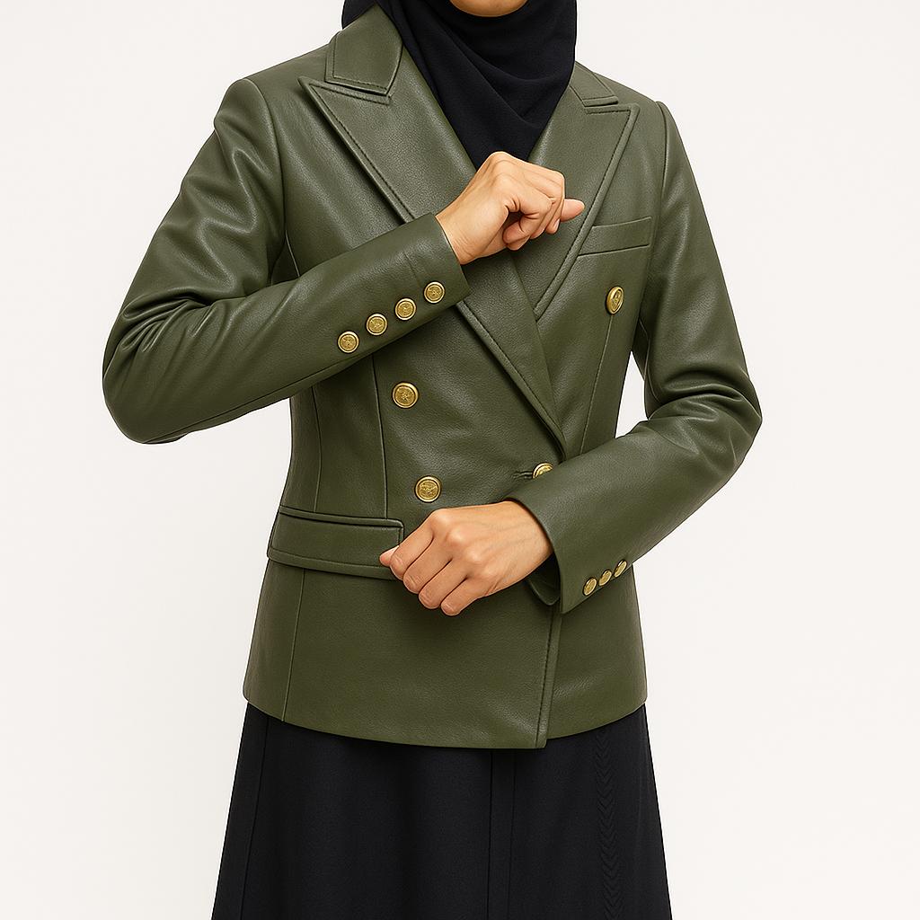 NOORA Nowa Damska Marynarka Blazer ze Skóry Jagnięcej Stylowy Guzik