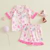 Citgeett Summer Kids Kids Girls Birthday Pajamas Set Cake Print Short Sleeve Tops Elastic Waist Shorts Sleepwear Clothes