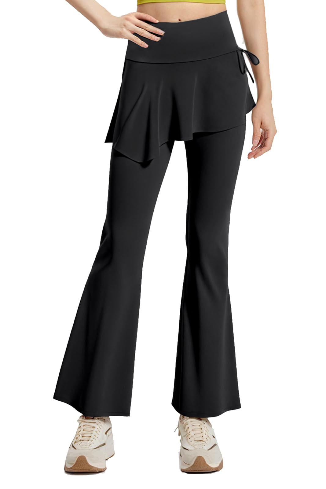 

Брюки клеш для йоги MORGEN SKY с многослойной высокой талией и лестные CK139 Женская юбка, Леггинсы, Талия, Эластичные, Танцы, Йога, Фитнес, Спорт, Пилатес, чёрный