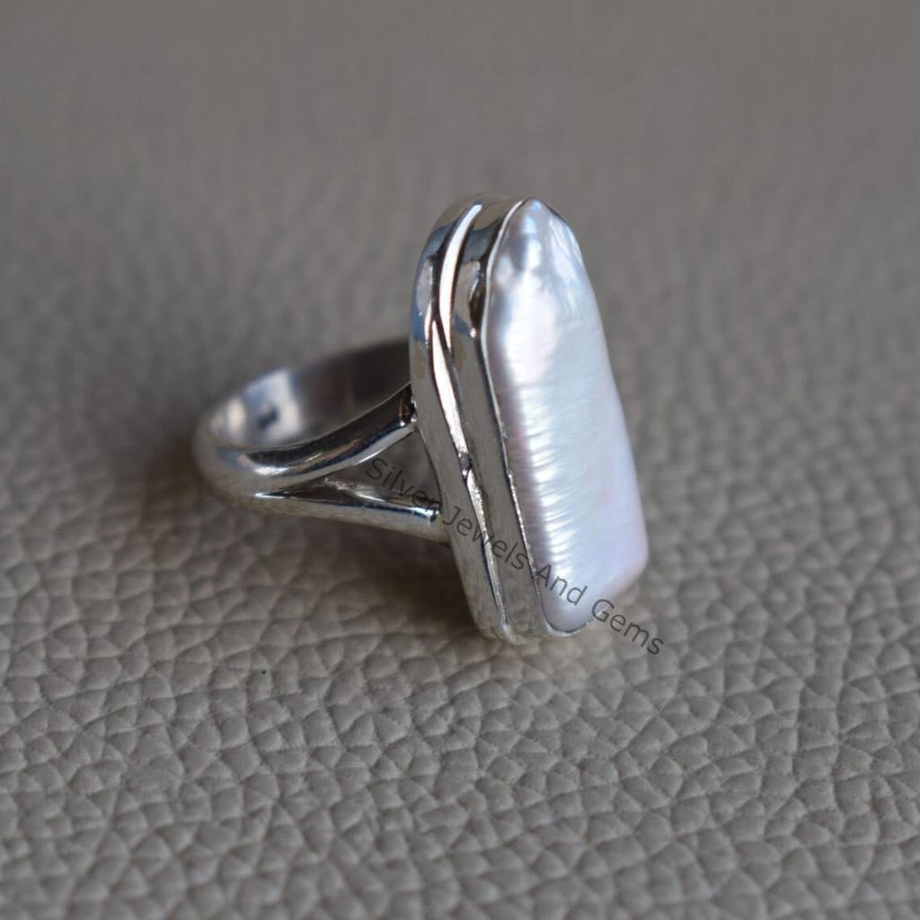Natural Biwa Pearl 925 Sterling Silver Ring, Handmade Promise Ring