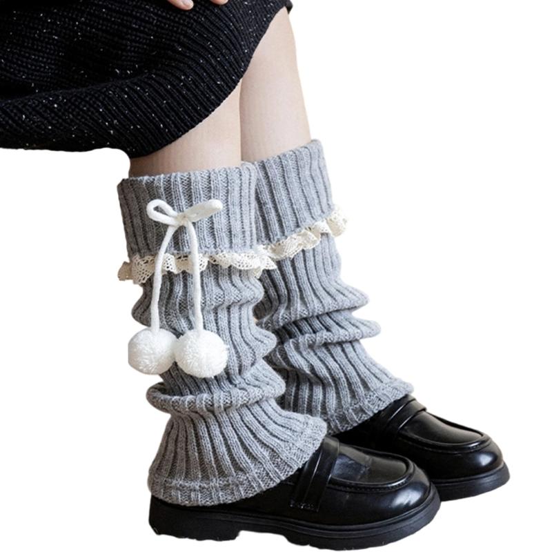 Lolitas Beinstulpen Gestrickte Beinstulpe Süße Weite Bündchen Knöchel Haufen Socken Schülerinnen Fußbedeckung Spitze Rüschen Beinsocken