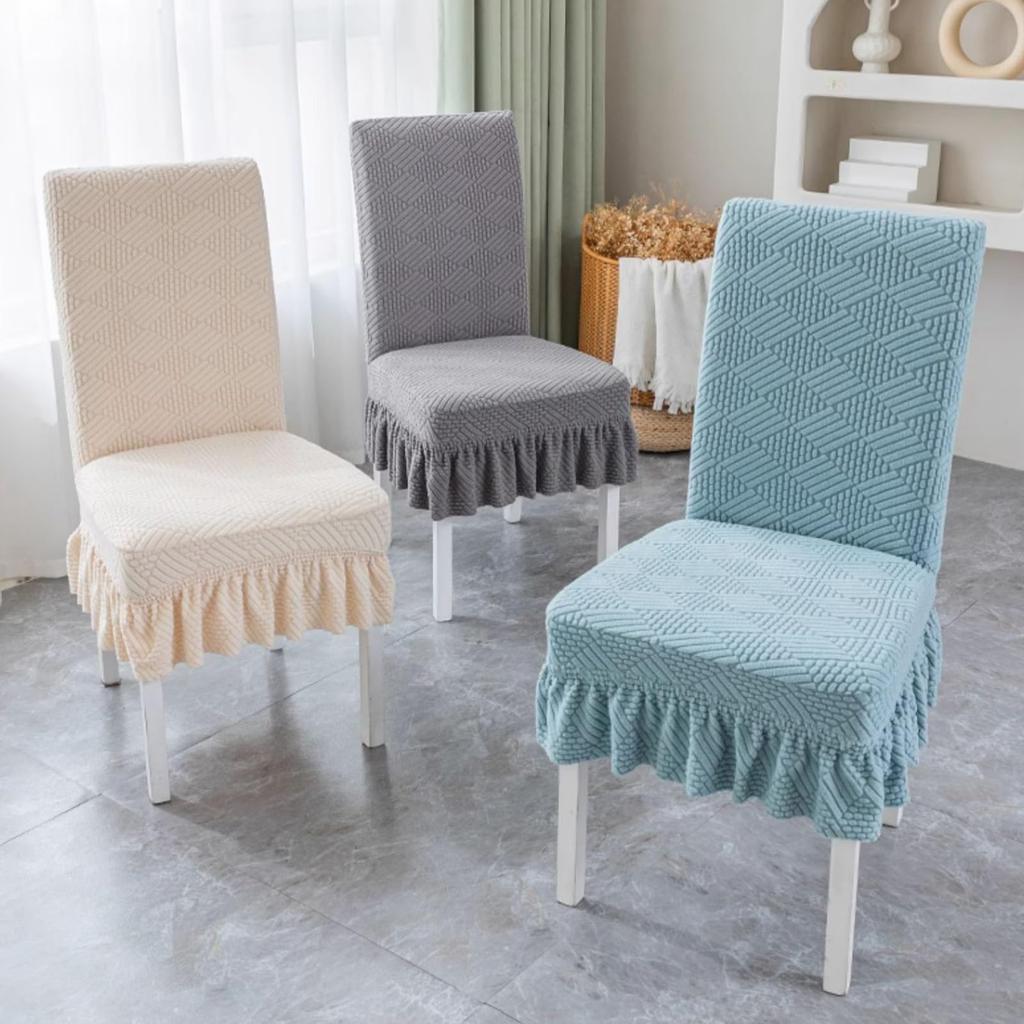 Stretch Chair Cover Skirted One Piece Dining Chair Slipcover Elastic Fabric Durable Texture Fit Most Standard Chairs