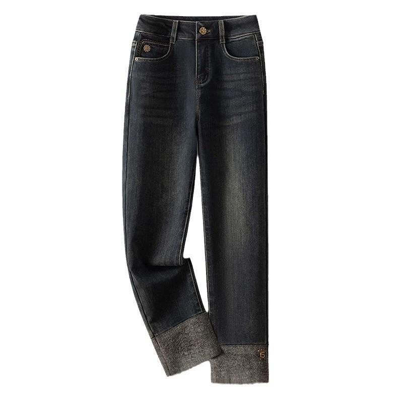 Women's Slimming Thicken Straight-Leg Nine-Point Cigarette Jeans - Autumn/Winter 2024 Edition