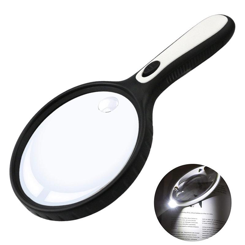 Handheld Illuminated Double Glass Lens Magnifier for Elderly and Parent-Child Reading, 145MM