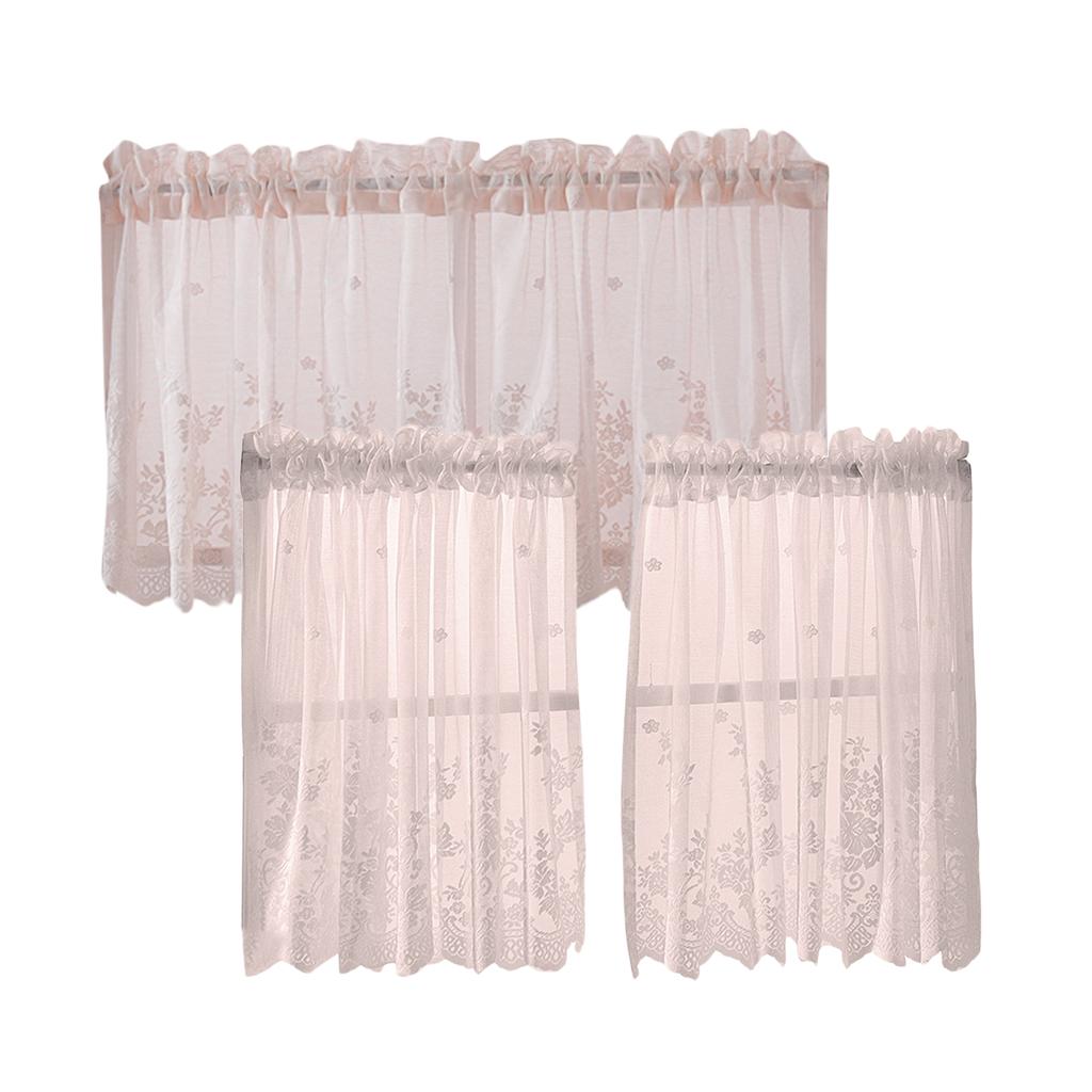 Tier And Valance Curtain 3 Pieces Embroidered Kitchen Curtains