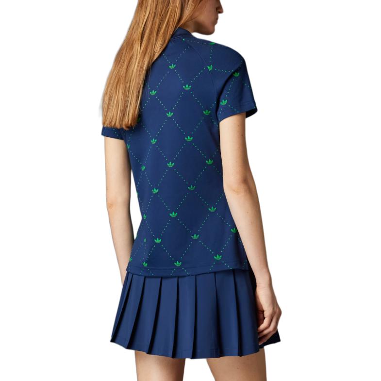 adidas Originals Trefoil SS25 Originals Fashion Comfortable Versatile Short Sleeve Polo Shirt Women Tops Night-Blue Green JM8266