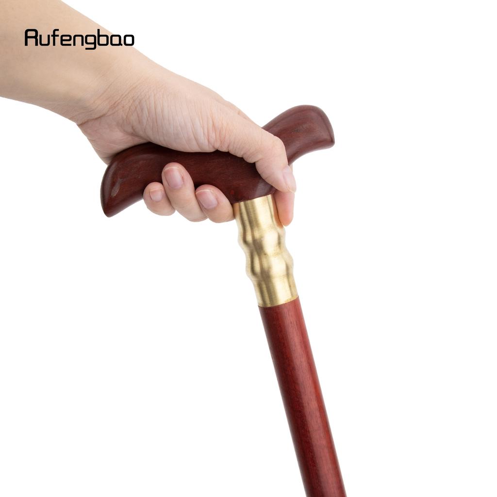 Red Wooden T Traditional Single Joint Walking Stick Decorative Cospaly Party Wood Walking Cane Halloween Mace Wand Crosier 90cm