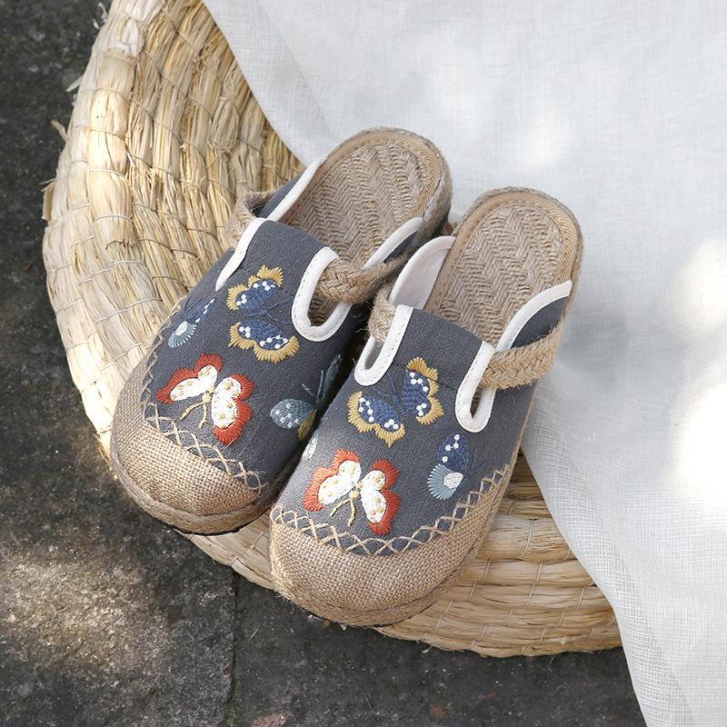 Espadrillas estive da donna, casual, in lino, fatte a mano, con ricami, comode e retrò, in tela.