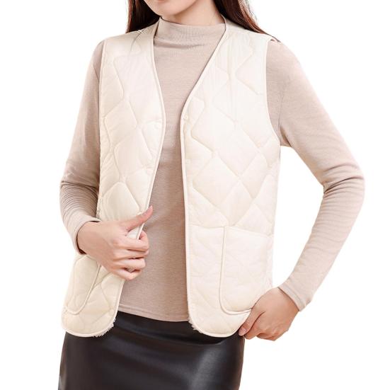 Dámská zimní vesta V-výstřih bez rukávů jednoradové zapínání vesta kabát s kapsami jednobarevný zesílený sametová podšívka vesta kabát