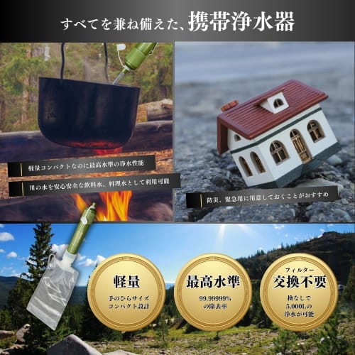 Portable Water Purifier, Filters Drinking Water, Removes Bacteria and Microorganisms, BPA-Free, Ideal for Disaster Preparedness and Water Outages, Com