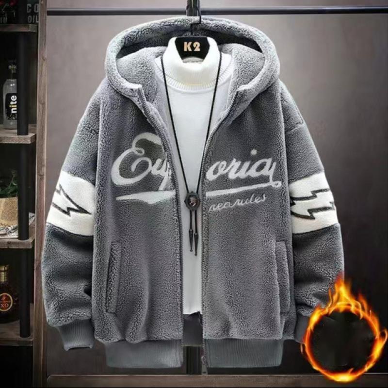 

Большие размеры мужское осенне-зимнее новое пальто с длинными рукавами и капюшоном на молнии с буквенным декором утолщенное теплое пальто свободное мужское пальто 2XL серый