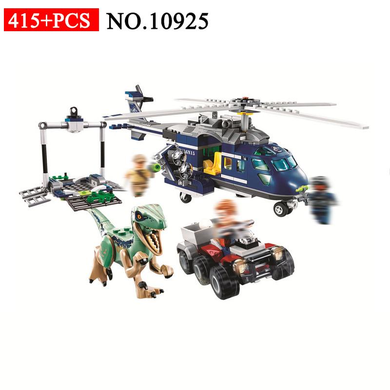 

Парк мира динозавров, синий вертолет, погоня, строительные блоки, комплект, кирпичи, модель фильма, детские игрушки 75928