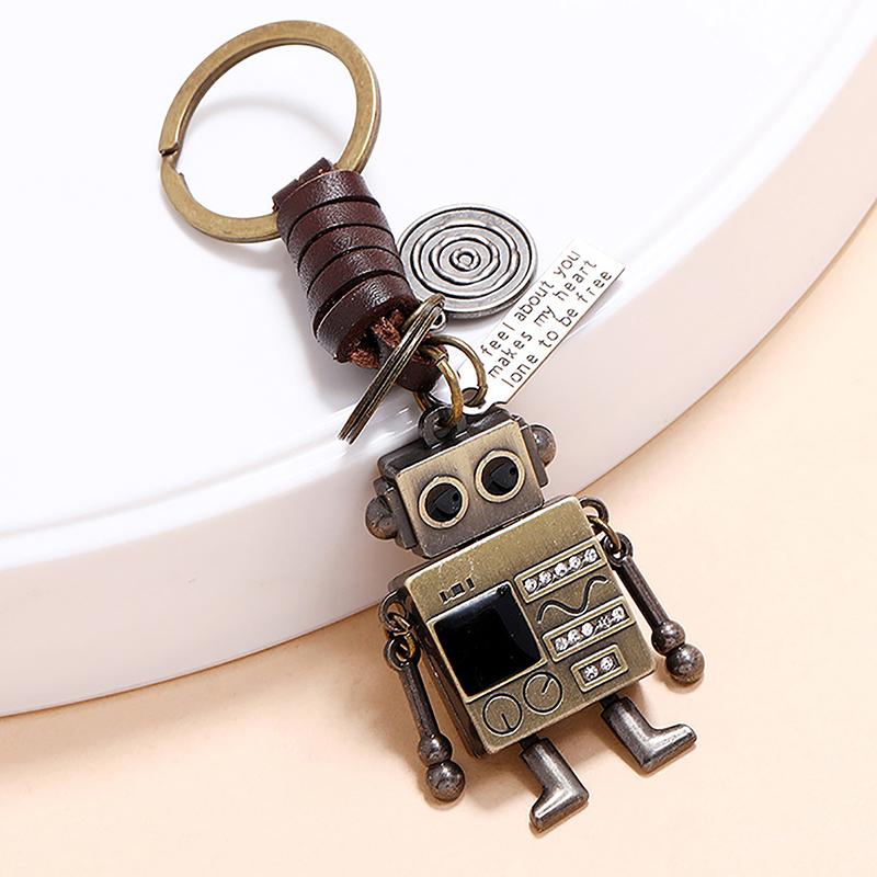 Vintage Creative Robot Minimalist Woven Cowhide Cute Robot For Women Men Backpack Decoration Accessories Gifts