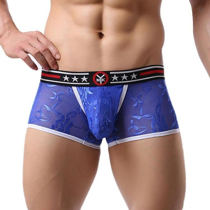 💰Kjøp Men Low Waist Breathable Flat Corner Underwear Sexy Mesh Lace