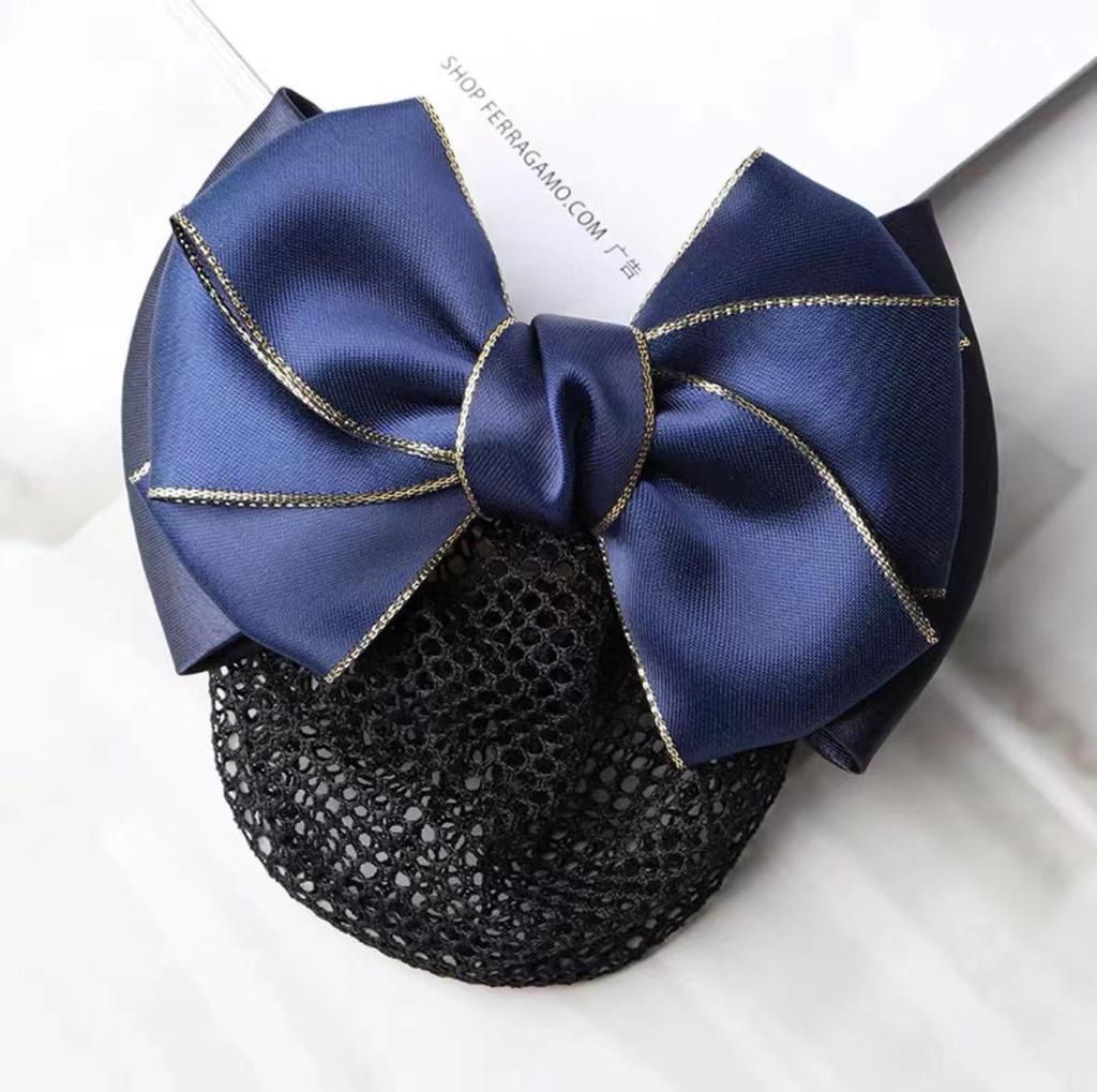 Gold-Edged Bow Hairnet for Professional Female Nurses & Hotel Staff