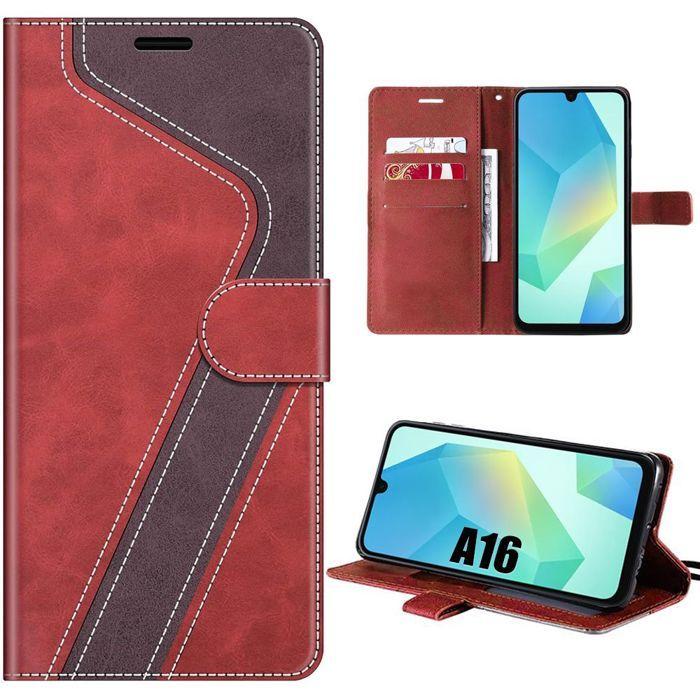 Coque pour Samsung Galaxy A16 4G/5G, Protection Rabat Anti-Rayures Antichoc Synthécuir Rouge Marron