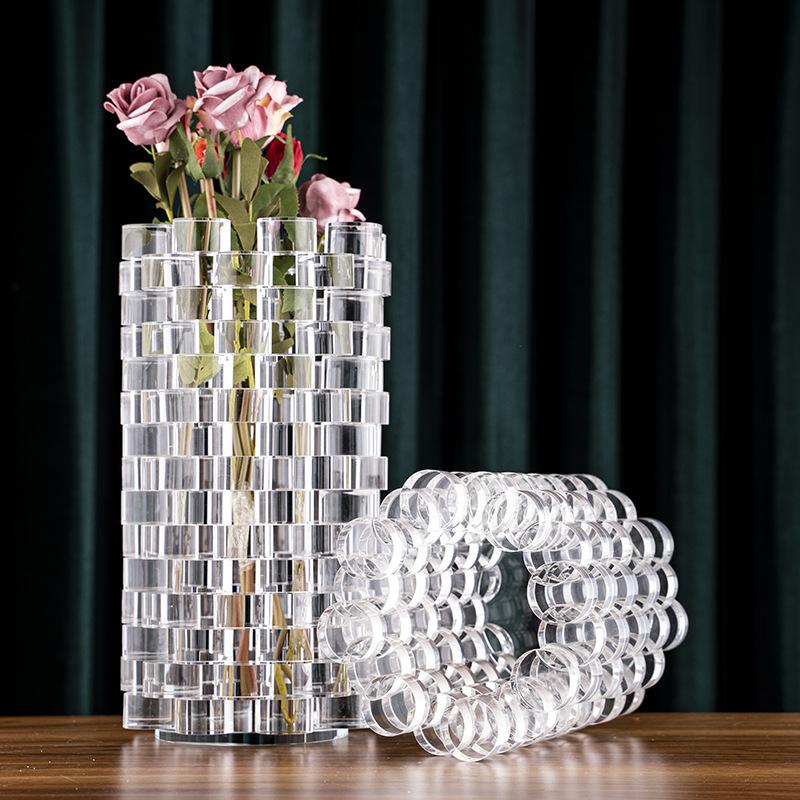 Home Decor Simple Geometric Cylinder Splicing Crystal Vase Living room decoration vase ornaments