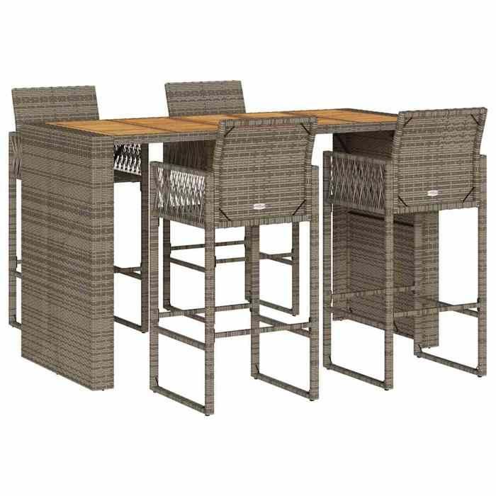 VidaXL Ensemble de bar de jardin 5 pcs sans coussins gris poly rotin 3328893