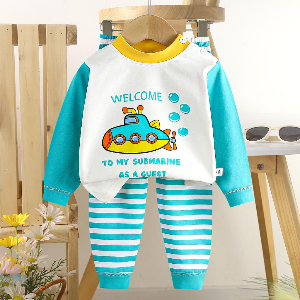 Cartoon Kinder 100% Baumwolle Unterwäsche Set Jungen & Mädchen Thermopyjama Weiches Langarm-Oberteil & Hose Gemütliche Homewear & Nachtwäsche
