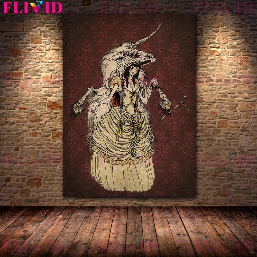 Plakat ze Sztuką Abstrakcyjną Ptaków Zwierząt i Dziewczyn Retro Surrealistyczna Kobieca Sztuka Ścienna Obraz na Płótnie Do Wystroju Salonu Bez Ramki Brak Ramy