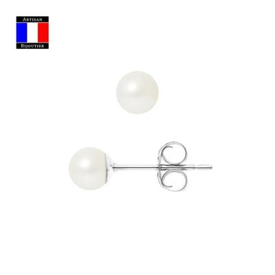 Compagnie Générale Des Perles - Genuine Cultured Pearl Earrings 5-6 Mm 18 Cts White Gold Security System - Women's Jewelry