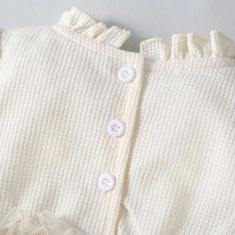 Spring Summer Solid Princess Baby Girl Tutu Skirt Style Bodysuit Toddler Infant Waffle One Piece Lace Party Outfit Play Suit