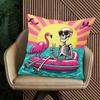 Fun Skeleton And Flamingo Pillow Cover 2D Printed Polyester Sofa Cushion Cover-For Beach, Camping And Home Decor