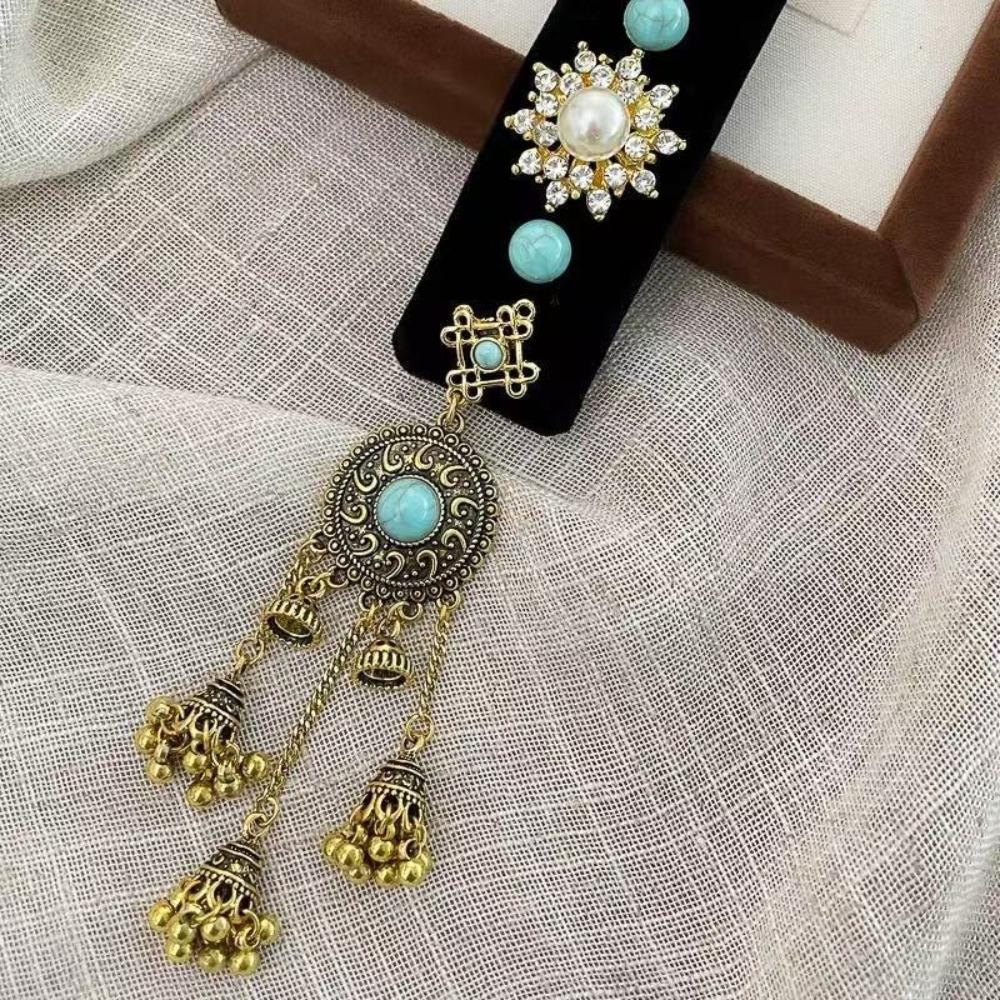 Rhinestone Ethnic Style Side Clip Square Bangs Hairpin Tassel Hair Clip  for Women Haircard