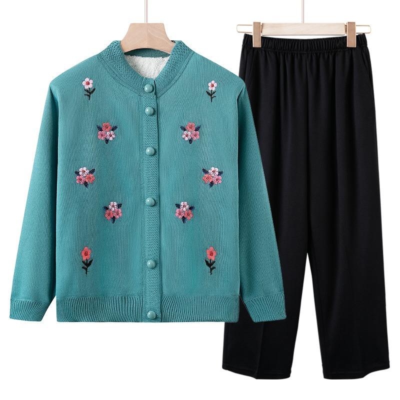 Middle aged lamb wool sweater female grandmother autumn and winter clothing mother fleece cardigan old lady thermal top jacket