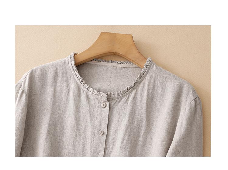 2025 Autumn Cotton Linen Ruffled Retro Long Sleeve Top