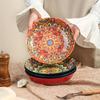 Flower Pattern Dinner Plate Colorful Meal Dish Household Bohemian Ceramic Plate  Housewarming Gift