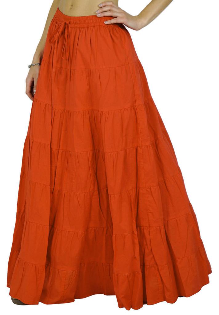 Phagun Damen Sommer Baumwolle Ziegelrot Rock Ethnisches Design Kordelzug Taille -