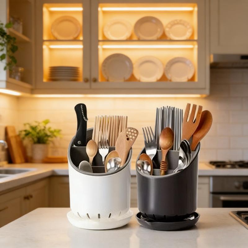 1Pc Plastic Tableware Storage Rack with Drain Tray Chopsticks Knife Spoon Fork Drainage Rack for Household Kitchen Organization